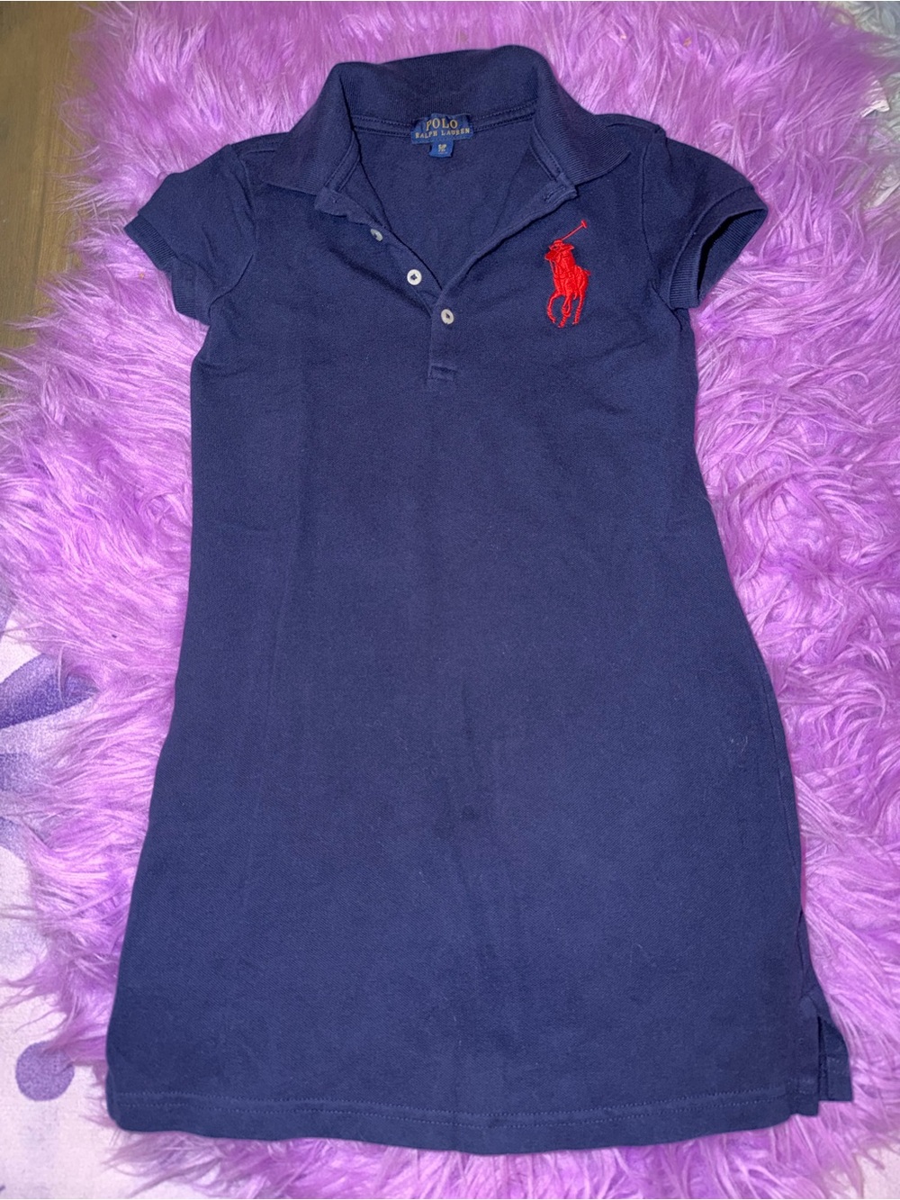 Polo by Ralph Lauren Girls Navy Dress with Red Pony Embroidery